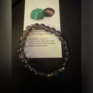 Smoky quartz & malachite gemstone bracelets NEW cleansing, healing soothing